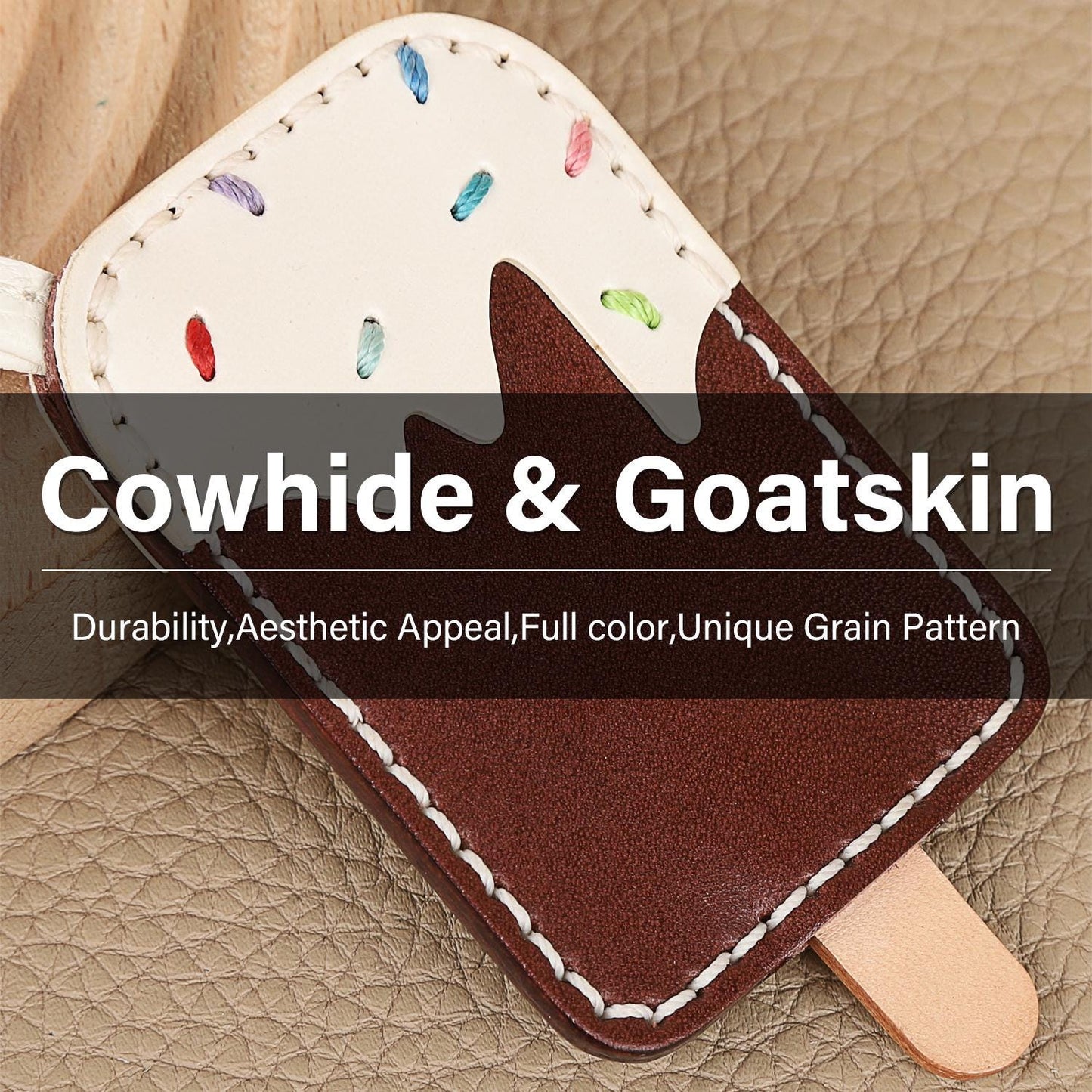 Bag Charms Ice Cream Keychain Leather Handmade Genuine Goatskin Birthday Christmas Gifts For Her/Him/Friends/colleagues