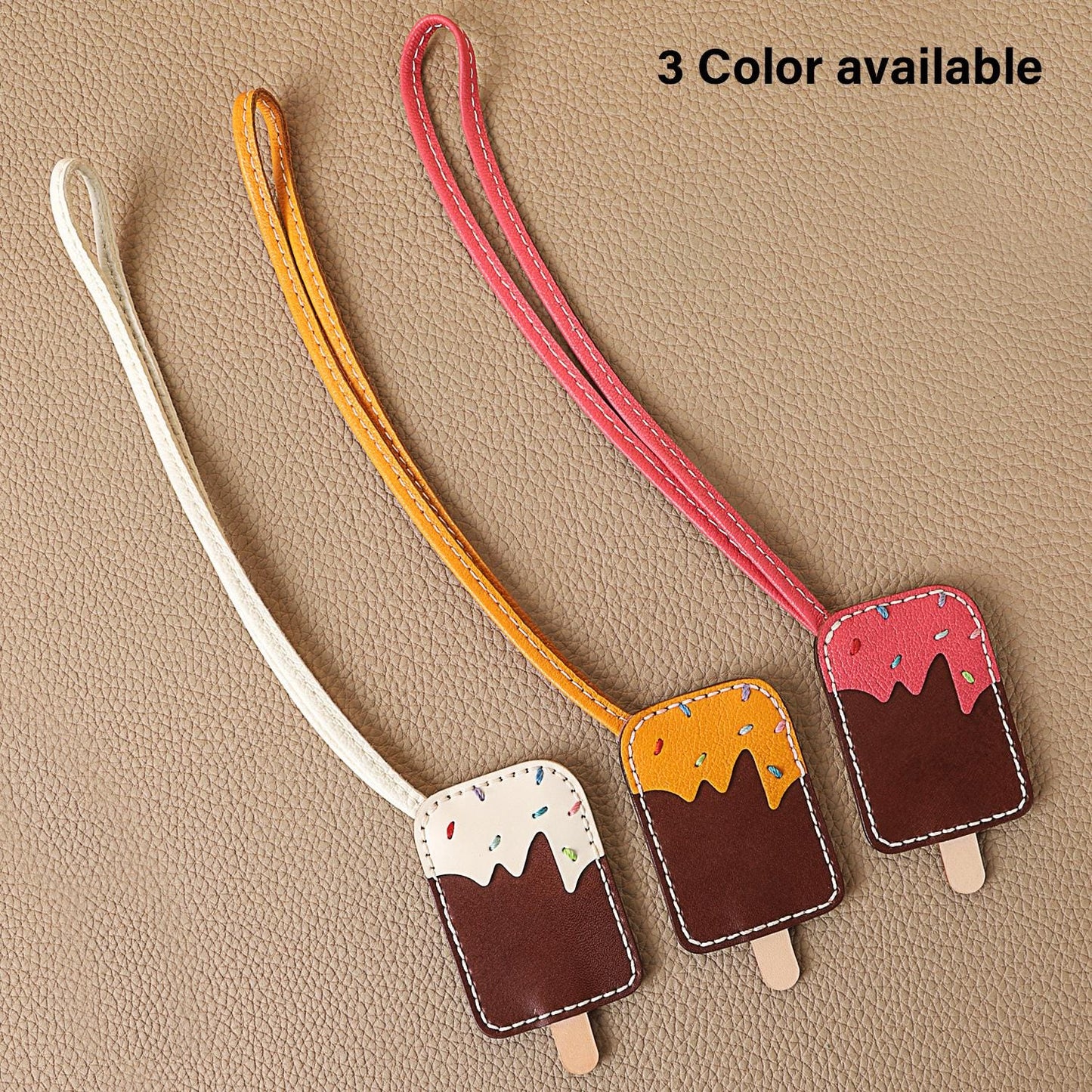 Bag Charms Ice Cream Keychain Leather Handmade Genuine Goatskin Birthday Christmas Gifts For Her/Him/Friends/colleagues