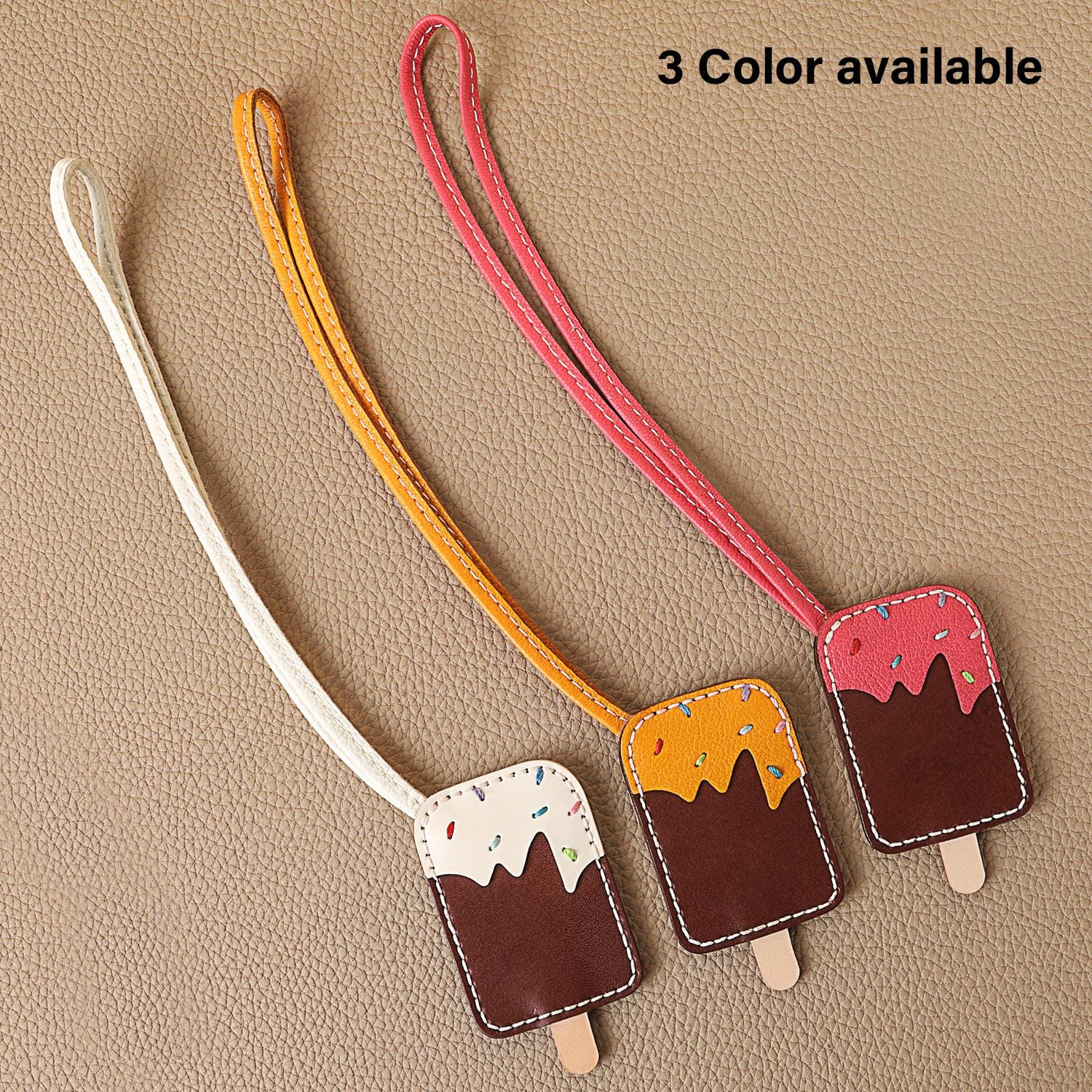 Bag Charms Ice Cream Keychain Leather Handmade Genuine Goatskin Birthday Christmas Gifts For Her/Him/Friends/colleagues