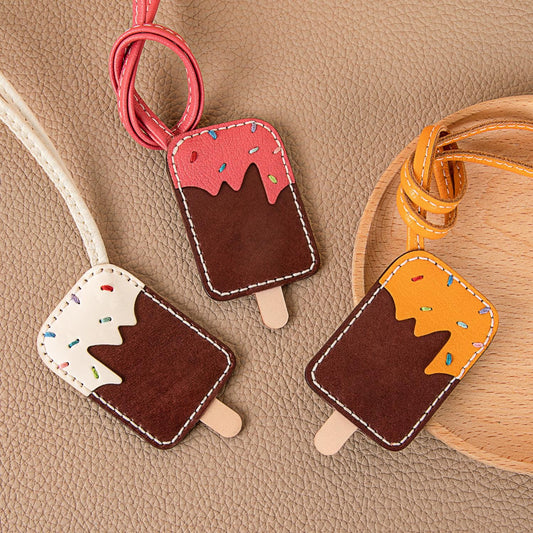 Bag Charms Ice Cream Keychain Leather Handmade Genuine Goatskin Birthday Christmas Gifts For Her/Him/Friends/colleagues