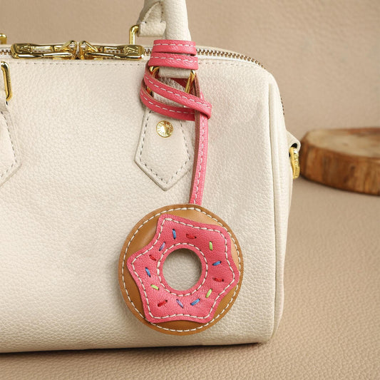 Bag Charms Donut Bag Pendant Keychain Leather Purse Handmade Genuine Goatskin Birthday Christmas Gifts For Her/Him/Friends/colleagues