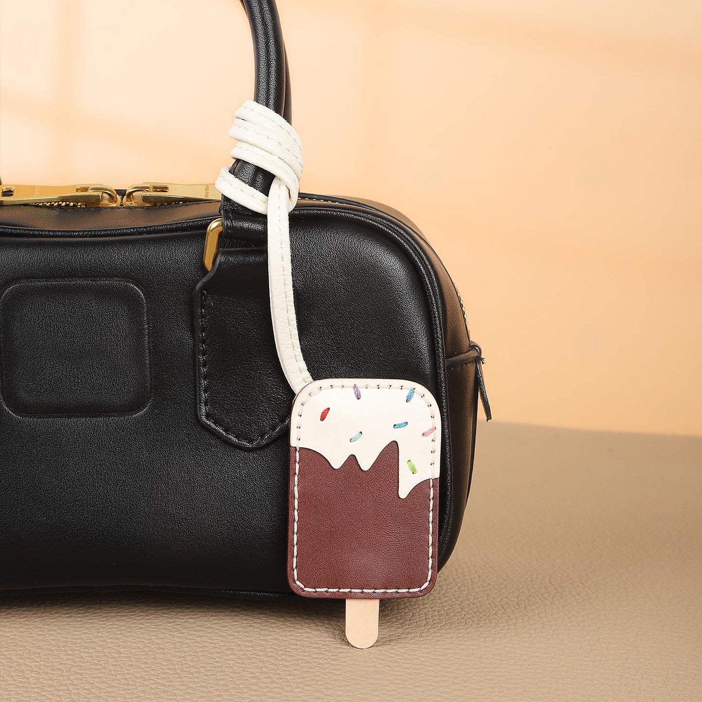 Bag Charms Ice Cream Keychain Leather Handmade Genuine Goatskin Birthday Christmas Gifts For Her/Him/Friends/colleagues