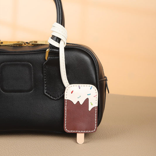 Bag Charms Ice Cream Keychain Leather Handmade Genuine Goatskin Birthday Christmas Gifts For Her/Him/Friends/colleagues