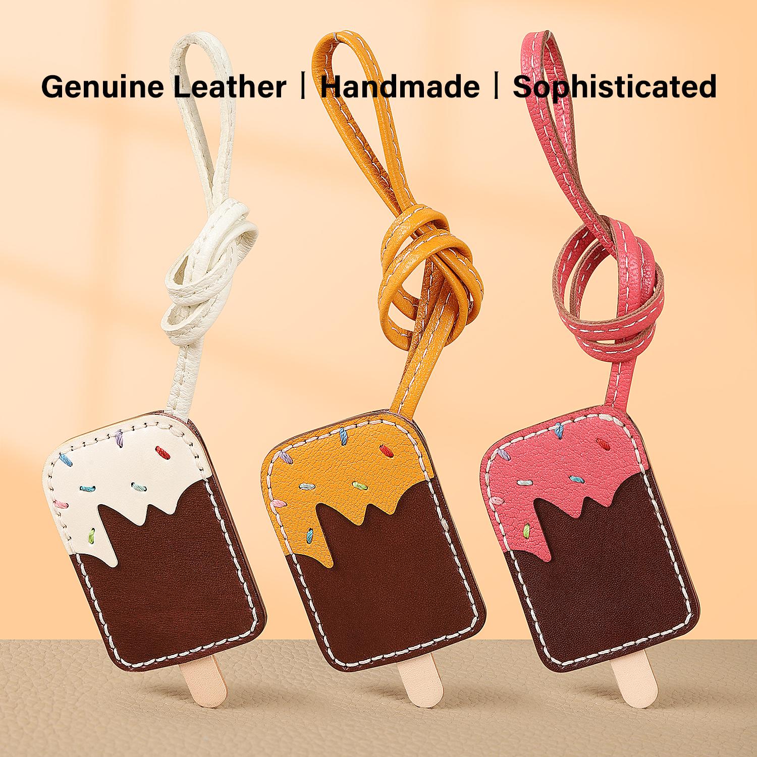 Bag Charms Ice Cream Keychain Leather Handmade Genuine Goatskin Birthday Christmas Gifts For Her/Him/Friends/colleagues