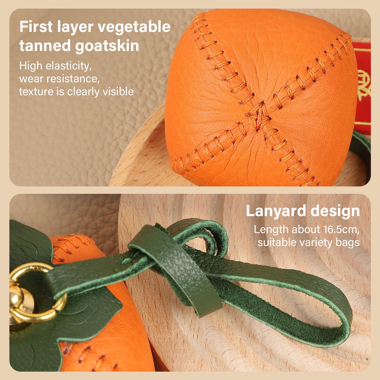Bag Charm Persimmon Genuine Leather Orange Fruit Pendant Goatskin Handmade Keychain Purse Charms Handbags Birthday Gift For Her