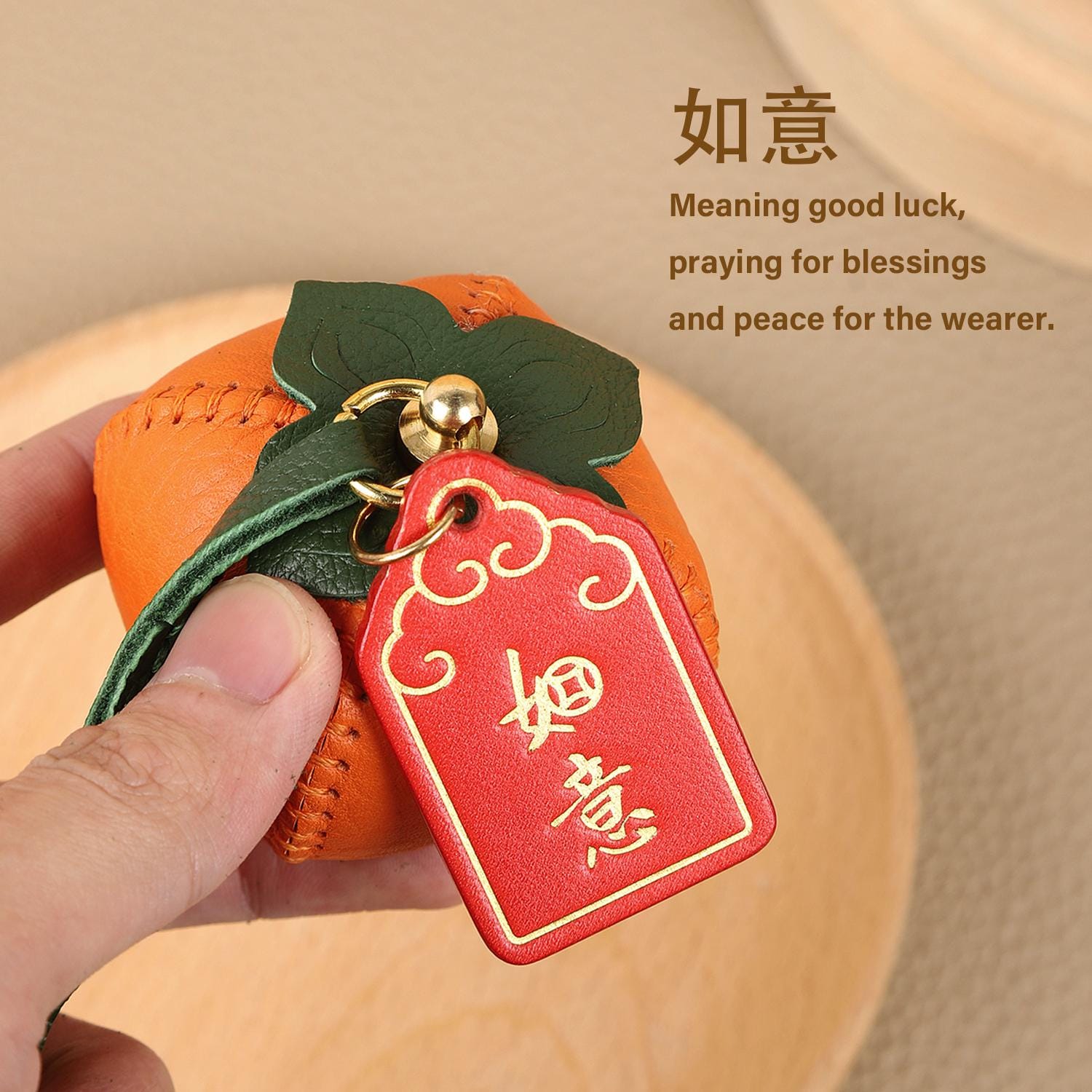 Bag Charm Persimmon Genuine Leather Orange Fruit Pendant Goatskin Handmade Keychain Purse Charms Handbags Birthday Gift For Her