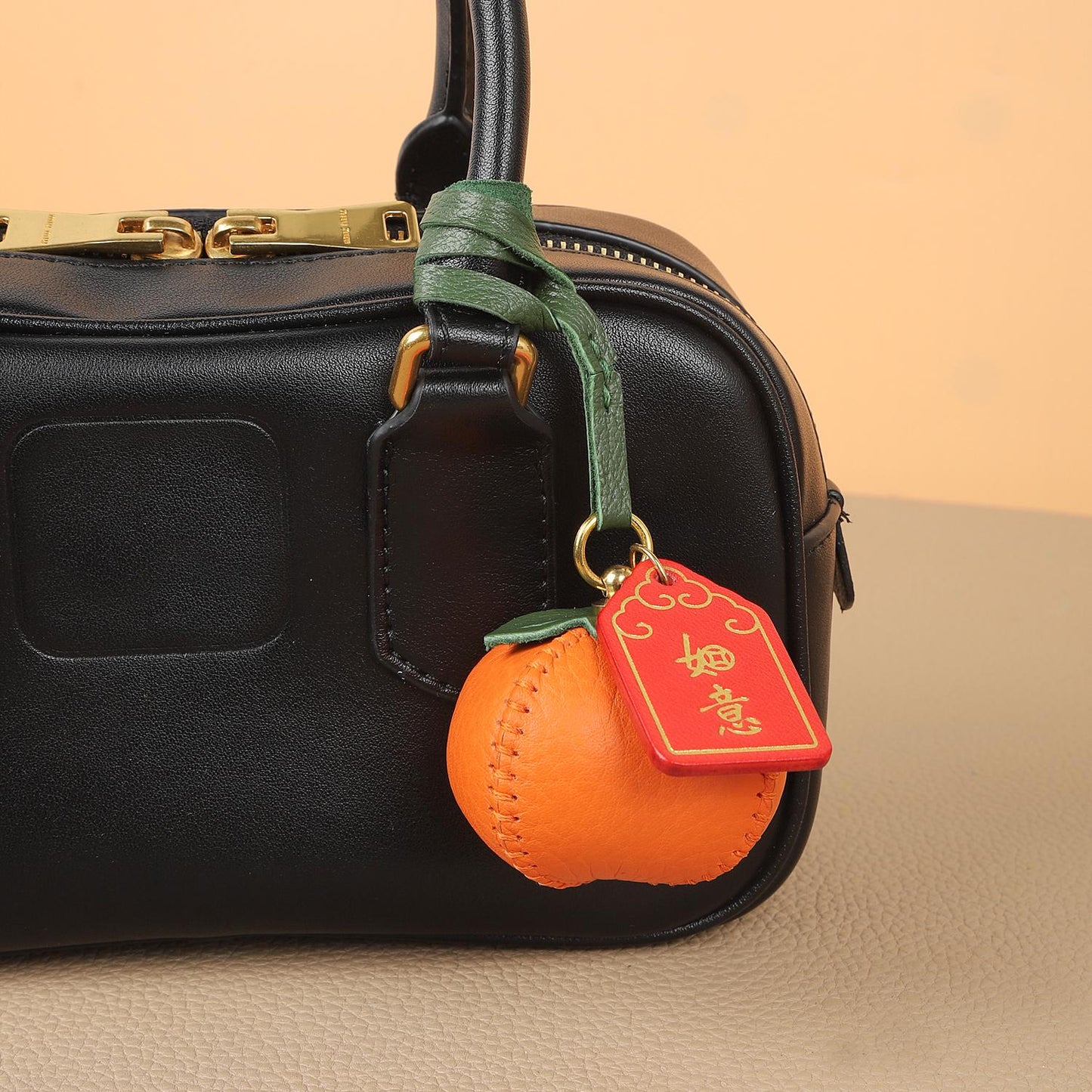 Bag Charm Persimmon Genuine Leather Orange Fruit Pendant Goatskin Handmade Keychain Purse Charms Handbags Birthday Gift For Her