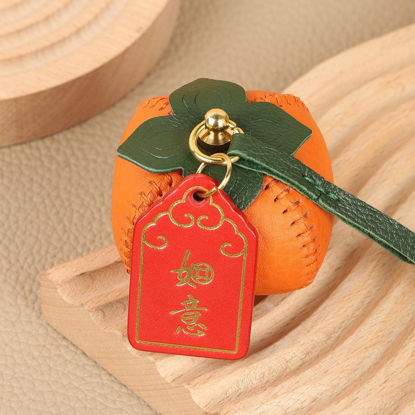 Bag Charm Persimmon Genuine Leather Orange Fruit Pendant Goatskin Handmade Keychain Purse Charms Handbags Birthday Gift For Her