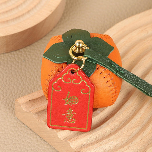 Bag Charm Persimmon Genuine Leather Orange Fruit Pendant Goatskin Handmade Keychain Purse Charms Handbags Birthday Gift For Her