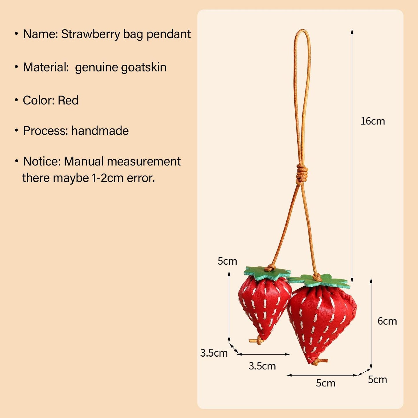 Bag Charm Strawberry Genuine Leather Handmade Keychain Purse Charms 3D Red Fruit Handbag Car Hanging Birthday Gift For Her