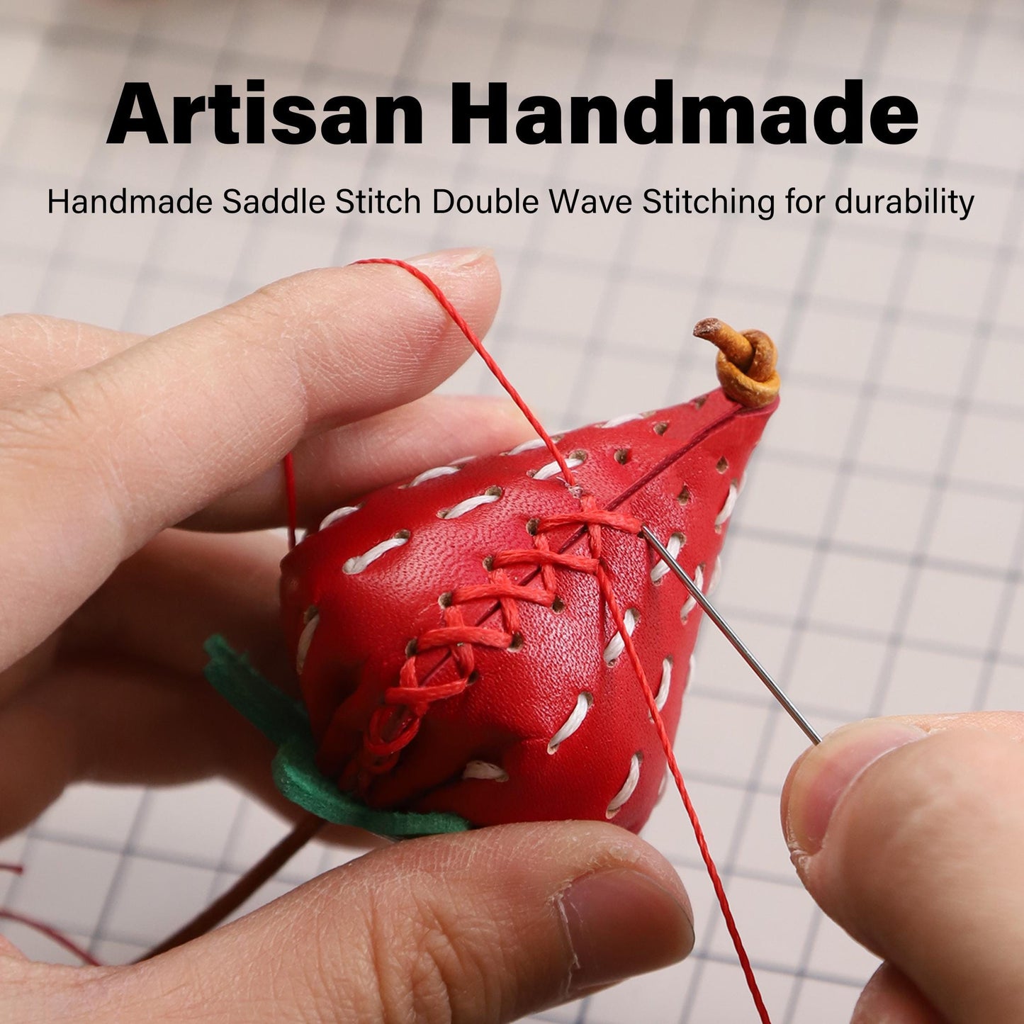 Bag Charm Strawberry Genuine Leather Handmade Keychain Purse Charms 3D Red Fruit Handbag Car Hanging Birthday Gift For Her