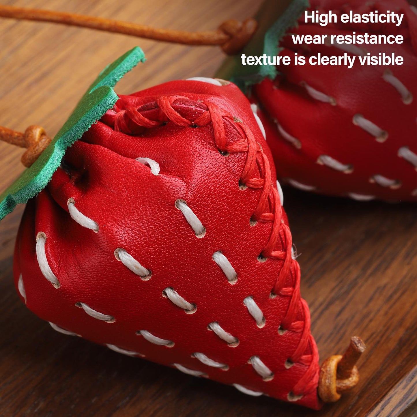 Bag Charm Strawberry Genuine Leather Handmade Keychain Purse Charms 3D Red Fruit Handbag Car Hanging Birthday Gift For Her