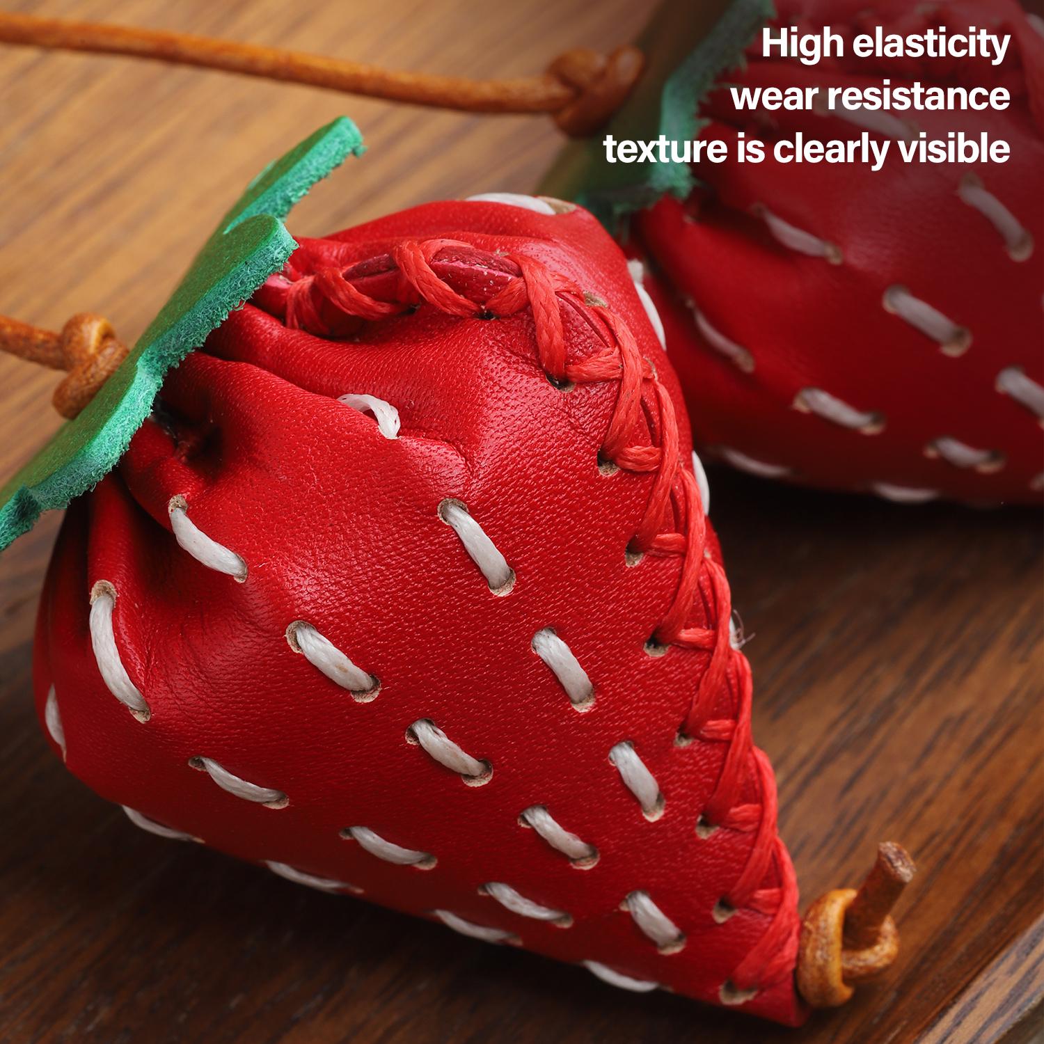 Bag Charm Strawberry Genuine Leather Handmade Keychain Purse Charms 3D Red Fruit Handbag Car Hanging Birthday Gift For Her