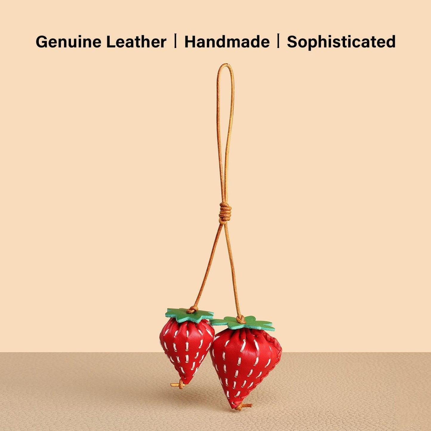 Bag Charm Strawberry Genuine Leather Handmade Keychain Purse Charms 3D Red Fruit Handbag Car Hanging Birthday Gift For Her