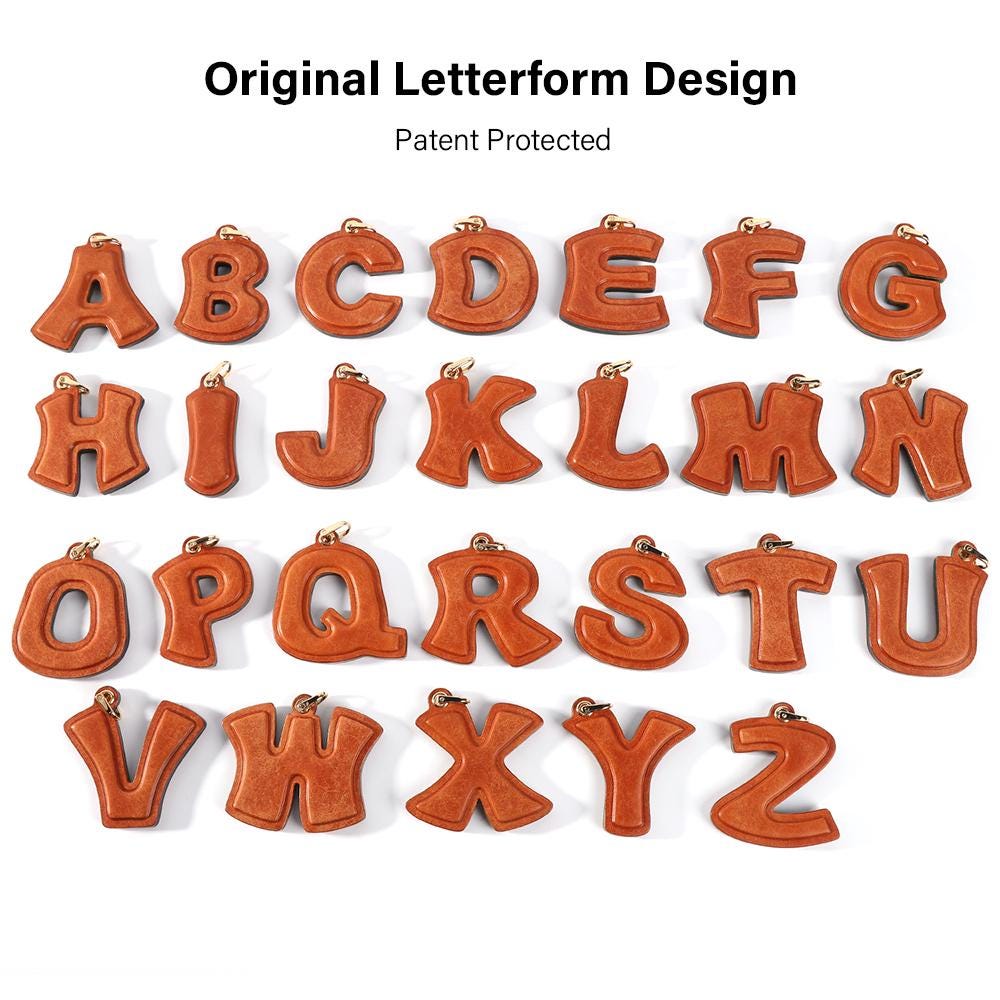 Genuine Leather Bag Charm Initial Keyring Alphabet Pendant Name Letter Keychain Car Hanging Accessories Handcrafted Gifts For Her/Him A-Z