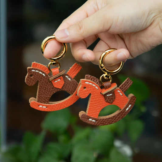 Leather Horse Bag Charm Handcrafted Handbags Rocking Pony Pattern Purse Keychain Gifts For Her/Him Friends colleagues