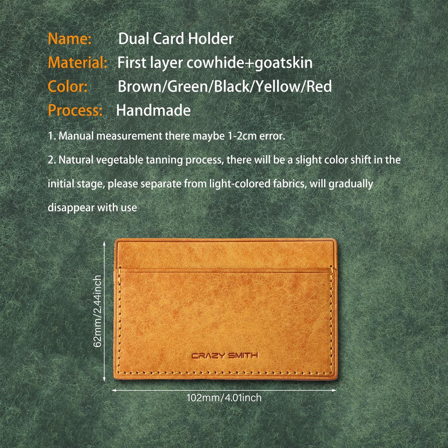 Genuine Leather Card Holder Wallets Coin Purse credit card case Business ID Cards Storage Wallet Gift for Men's or Women's Handmade