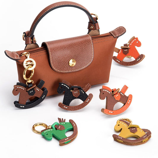 Leather Horse Bag Charm Handcrafted Handbags Rocking Pony Pattern Purse Keychain Gifts For Her/Him Friends colleagues