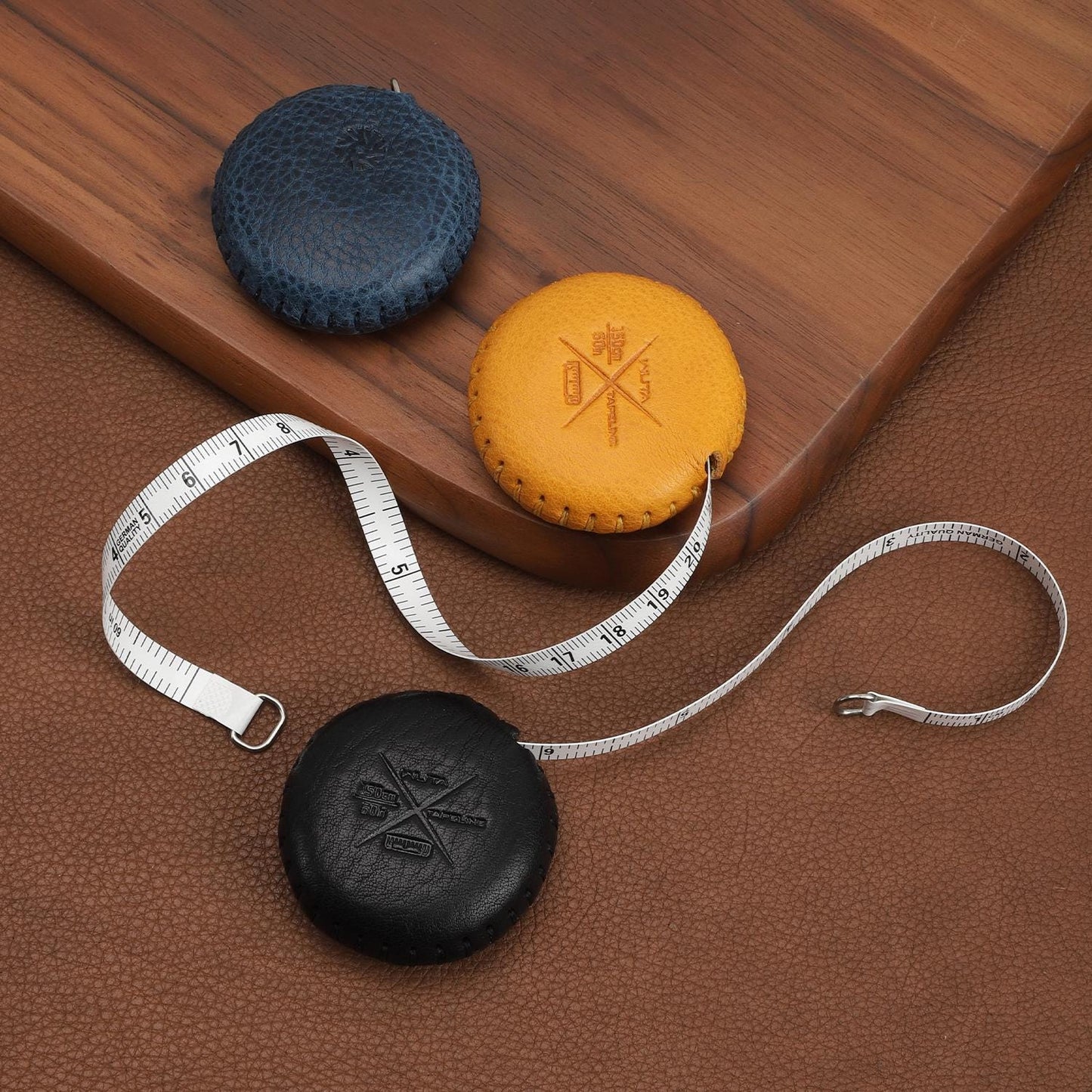 Handmade Tape Measure Mini Soft Measuring Tape for Body Measurements Sewing Multi Color with Locking and Retractable Mbox Leather