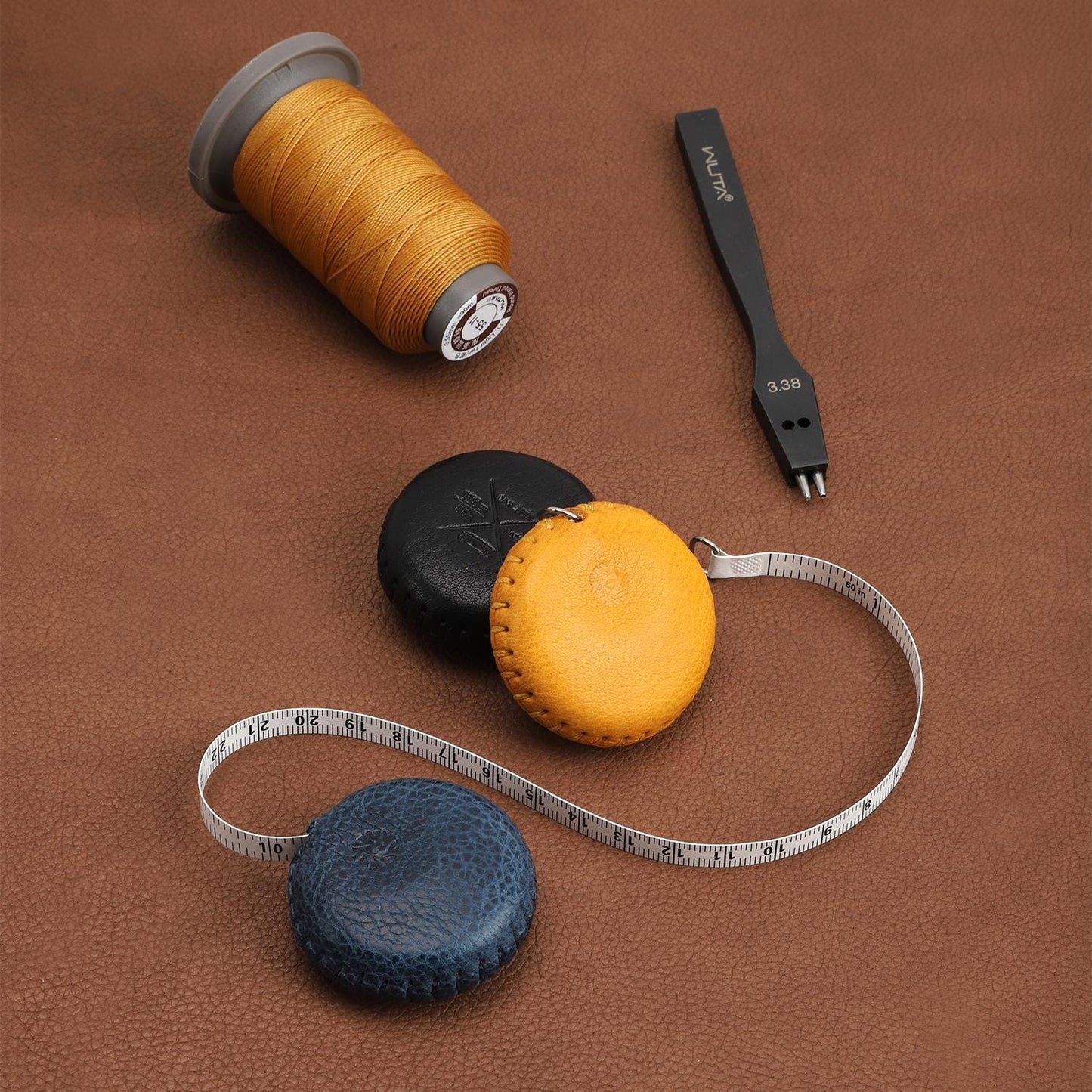 Handmade Tape Measure Mini Soft Measuring Tape for Body Measurements Sewing Multi Color with Locking and Retractable Mbox Leather