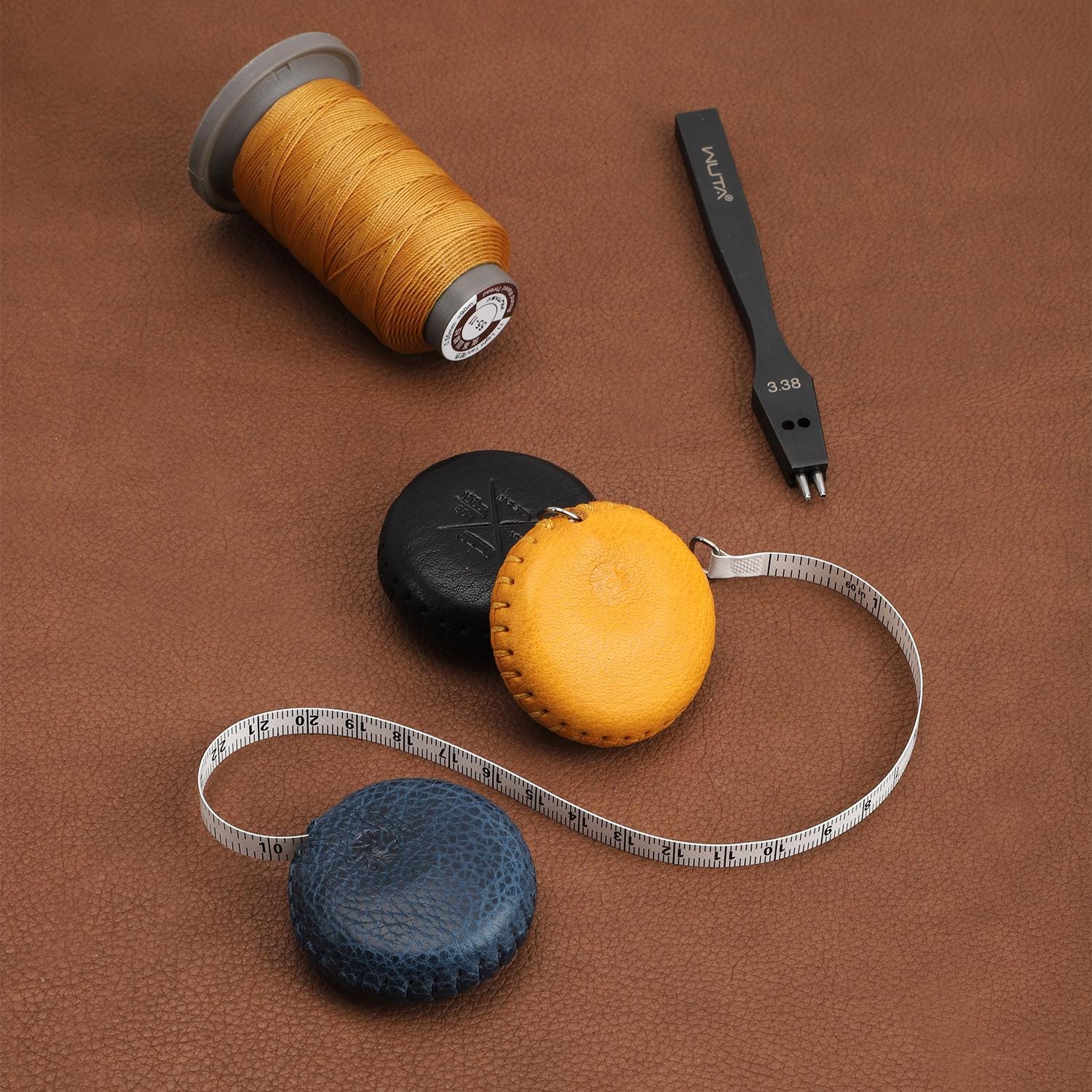Handmade Tape Measure Mini Soft Measuring Tape for Body Measurements Sewing Multi Color with Locking and Retractable Mbox Leather