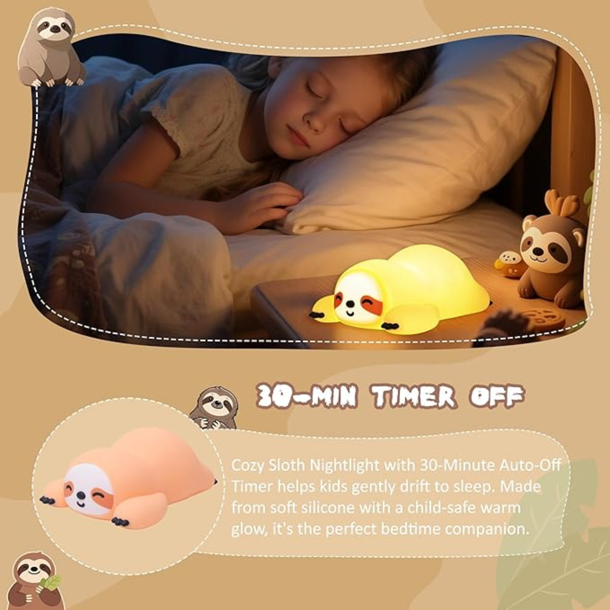 Sloth Night Light – مصباح ليلي كسلان للأطفال | Soft LED Bedside Lamp for Kids & Adults