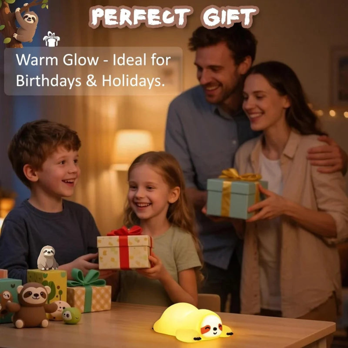 Sloth Night Light – مصباح ليلي كسلان للأطفال | Soft LED Bedside Lamp for Kids & Adults