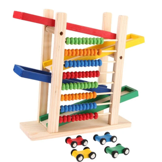 Wood Toys Abacus & Ramp Vehicle Set – لعبة خشبية تعليمية | Wooden Counting Abacus with Car Ramp (36M+)